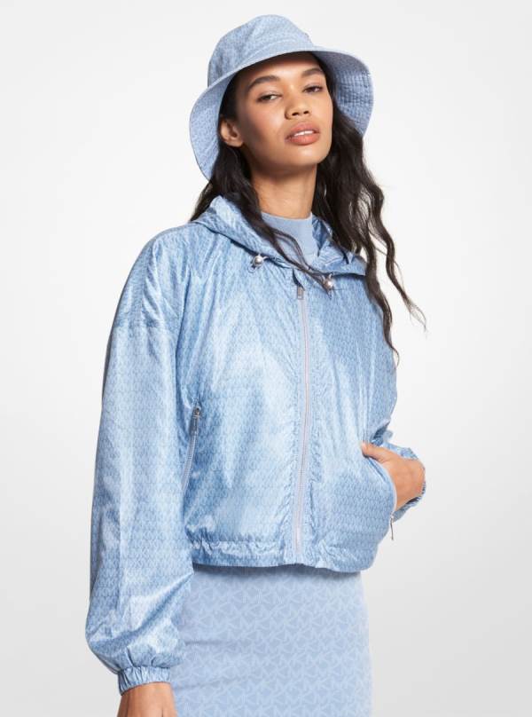Damske Bundy Michael Kors Logo Satin Ciré Cropped Windbreaker Námornícka Modrá - Oblecenie Michael Kors Nejlevnejsi | OBSWV-4937